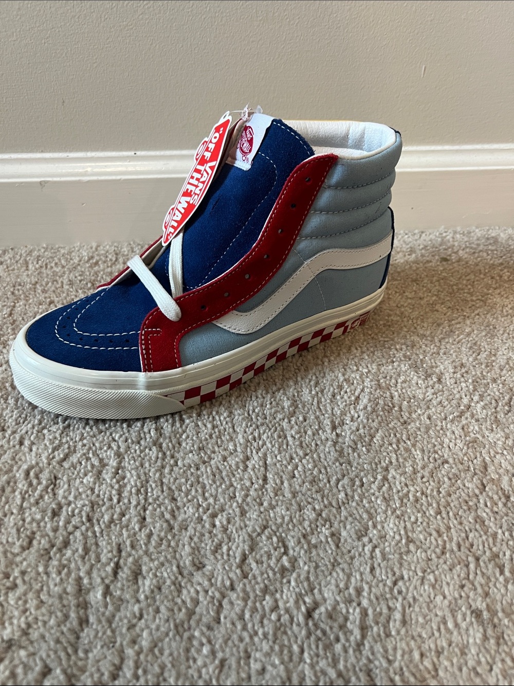 Vans Kids High-Top Sneakers in Navy, Light Blue, and Red